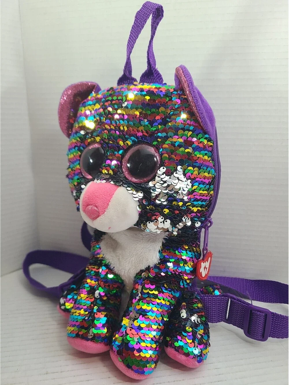 Dotty The Leopard Ty Fashion Flippy Reversible Sequin Kids Backpack GUC